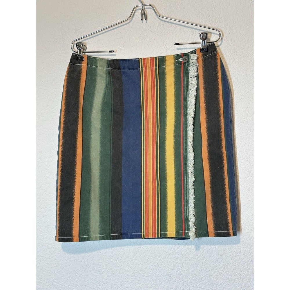 Vintage 90S Denim Striped Wrap Skirt Southwestern Cowgirl Boho Festival Sz 13/14